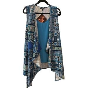 IMAN Women's Summer Tank Top w/ Sleeveless Open Front Vest Sz S Blue NWT